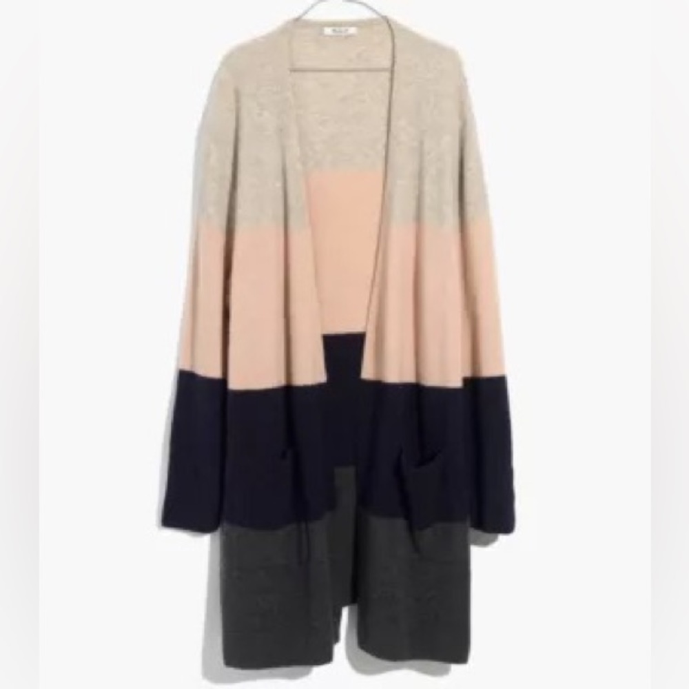 Madewell Kent Long striped cardigan neutral charcoal grey oatmeal blush navy